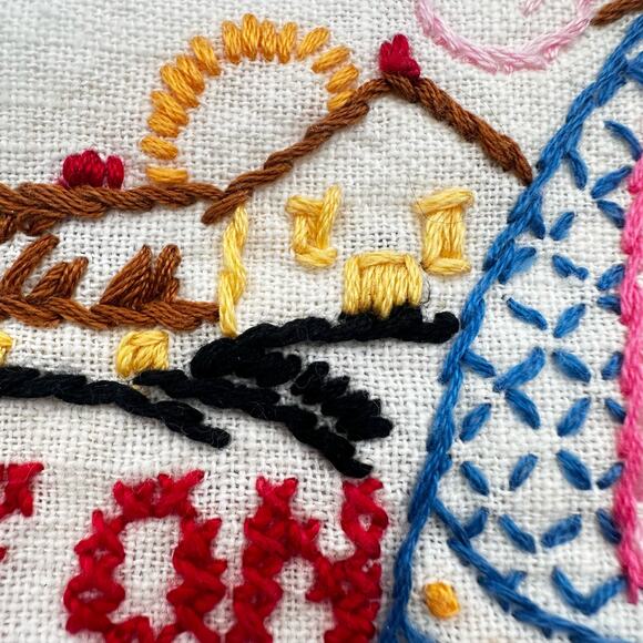 Vintage handmade TEA TOWEL embroidered cottagecore - THURSDAY - hand stitched - Picture 9 of 13